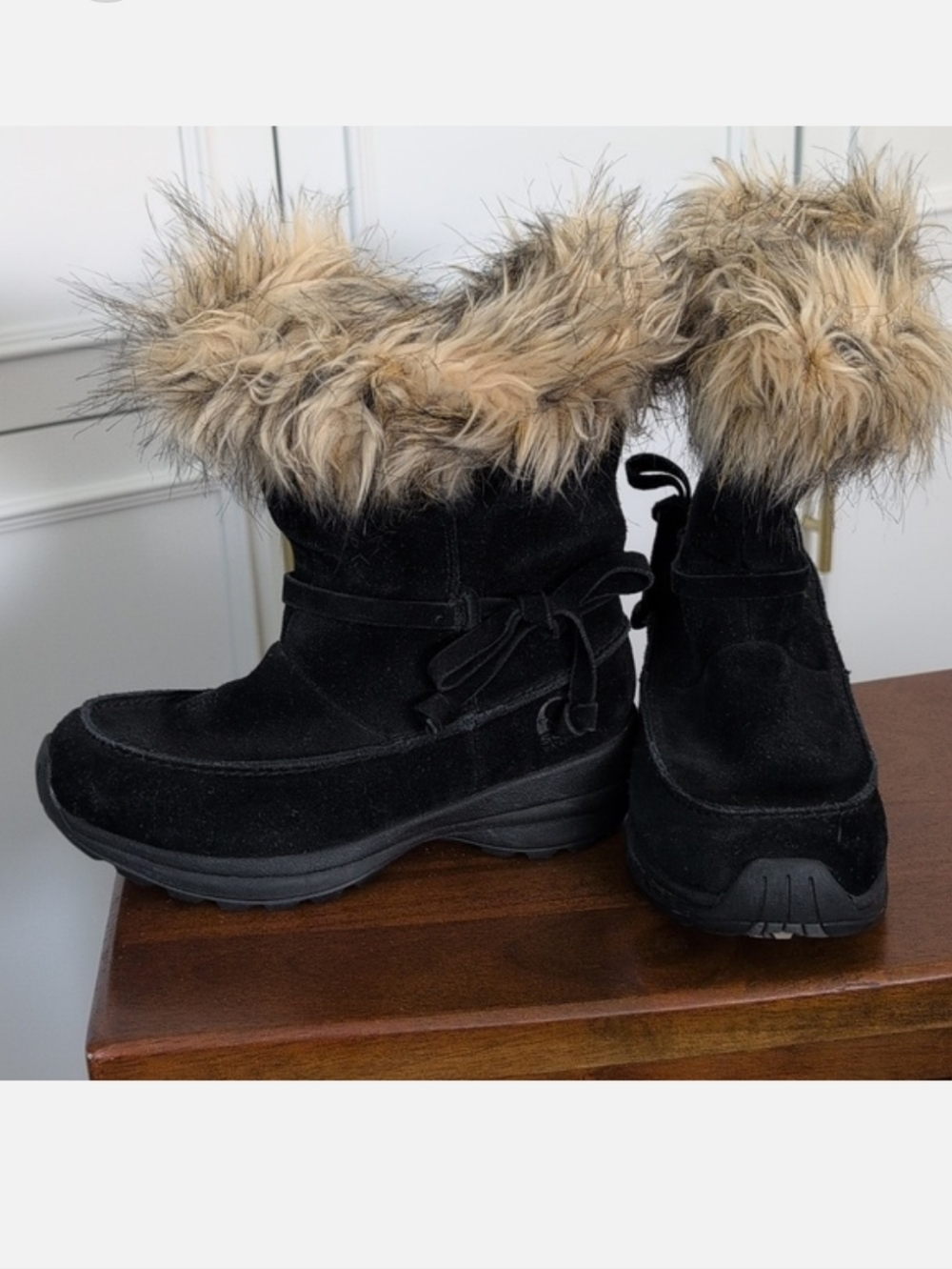 Sorel Winter Northern Light Black Boots Faux Fur Trim Size 6